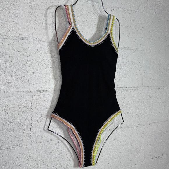 Ferrarini X Pq Crochet-Trim One-Piece Swimsuit, black ribbed medium $138 - Picture 1 of 12
